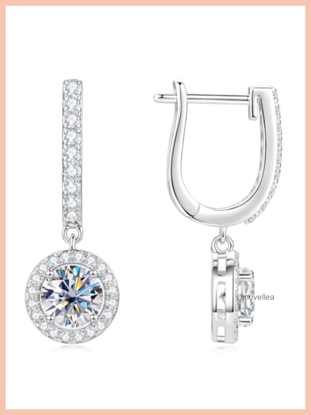 14K White Gold Plated Halo Moissanite Drop Hoop Earrings 2cttw Women's Jewelry